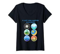 Femme Beaucoup de Choses Peuvent Arriver en 6 Jours - Création de professeurs d'école et d'enfants T-Shirt avec Col en V