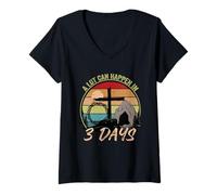 Femme Beaucoup de Choses Peuvent se Passer en 3 Jours Reto Vintage Christian Easter Day T-Shirt avec Col en V