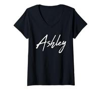 Femme Beautiful Handwritten Font Ashley Calligraphy T-Shirt avec Col en V