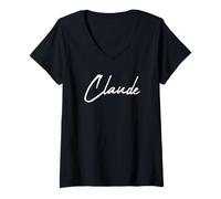 Femme Beautiful Handwritten Font Claude Calligraphy T-Shirt avec Col en V