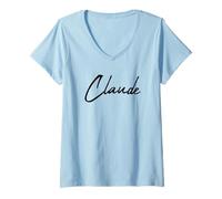 Femme Beautiful Handwritten Font Claude Calligraphy T-Shirt avec Col en V