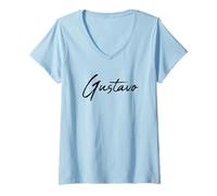 Femme Beautiful Handwritten Font Gustavo Calligraphy T-Shirt avec Col en V