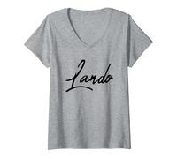 Femme Beautiful Handwritten Font Lando Calligraphy T-Shirt avec Col en V, Gris Chiné, S