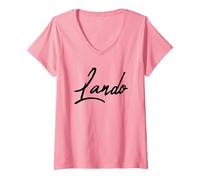 Femme Beautiful Handwritten Font Lando Calligraphy T-Shirt avec Col en V, Rose, XL