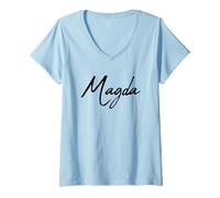 Femme Beautiful Handwritten Font Magda Calligraphy T-Shirt avec Col en V