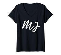 Femme Beautiful Handwritten Font MJ Calligraphy T-Shirt avec Col en V