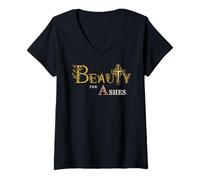 Femme Beauty for Ashes Écriture pour Femmes et Filles Croix dorée Motif Floral T-Shirt avec Col en V