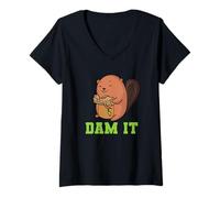 Femme Beaver Dam It T-Shirt avec Col en V