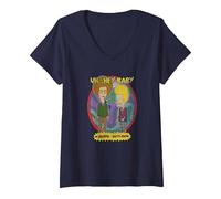 Femme Beavis and Butt-Head Groovy Portrait T-Shirt avec Col en V, Bleu Marine, S