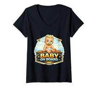Femme Bébé à Bord Mignon garçon Attend mère Enceinte Femme Douce T-Shirt avec Col en V