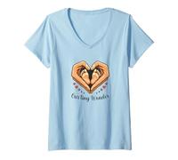 Femme Bébé Amour Pieds Cœur Famille Mains Notre Petite Merveille T-Shirt avec Col en V