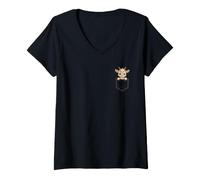 Femme Bébé Chèvre Dessin Animé Furtivement Pochette Mignon Animal T-Shirt avec Col en V