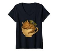 Femme Bébé Dragon endormi bouclé à l'intérieur de la Tasse à thé Fantaisie Fantaisie T-Shirt avec Col en V