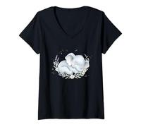 Femme Bébé éléphant Mignon Animal Floral Aquarelle pépinière T-Shirt avec Col en V