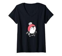 Femme Bébé Pingouin Portant Un Bonnet d'hiver avec Cache-Oreilles T-Shirt avec Col en V