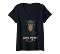 Femme Bec-en-sabot Social Battery 0% Passion Oiseau T-Shirt avec Col en V