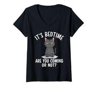 Femme Bedtime Cat : venez-Vous ou n'êtes-Vous Pas Un Amoureux des Animaux ? T-Shirt avec Col en V