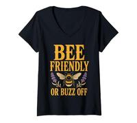 Femme Bee Friendly Or Buzz Off Save The Bees Beekeeper Flower T-Shirt avec Col en V