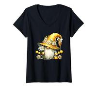 Femme Bee GNOME Graphic for Women Daisy Flowers Funny Hippie GNOME T-Shirt avec Col en V