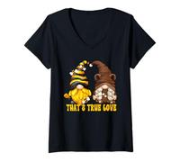 Femme Bee GNOME True Love Graphic for Mom Funny Honey and Bear T-Shirt avec Col en V