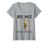 Femme Bee Nice Before I Sting You Spring Queen Bug Summer Fun Bees T-Shirt avec Col en V