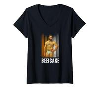 Femme Beefcake Bear Pride, Art Gay rétro, Design de masculinité Queer T-Shirt avec Col en V