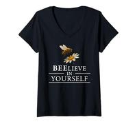Femme Beelieve in Yourself Mignon Abeille Daisy Pensée Positive Thinking Spring T-Shirt avec Col en V