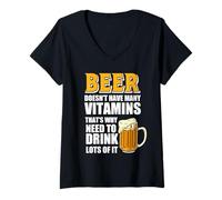 Femme Beer Doesn't Have Many Vitamins Funny Drinking Beer Lover T-Shirt avec Col en V