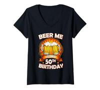 Femme Beer Me It's My 50th Birthday 50 Years Old Party Celebration T-Shirt avec Col en V