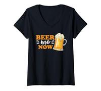 Femme Beer Me Now Funny Drinking Team Beer Drinker T-Shirt avec Col en V