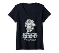 Femme Beethoven Genie Compositeur Symphonie Opéra Classique Orchestre T-Shirt avec Col en V
