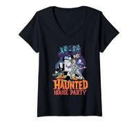 Femme Beetlejuice Haunted House Party T-Shirt avec Col en V