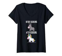 Femme Before After Kickboxing Licorne Kickboxer T-Shirt avec Col en V