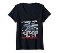 Femme Before You Break Into My House Stand Outside - 2nd Amendment T-Shirt avec Col en V