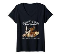 Femme Behind Every Good Woman are a lot of Animals Farm Country T-Shirt avec Col en V