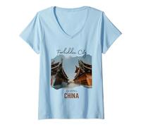 Femme Beijing China Souvenirs historiques de Ville Chinoise pour Hommes, Femmes, Enfants T-Shirt avec Col en V