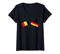 Femme Belgique Allemagne Drapeau croisé Belge Allemand amitié T-Shirt avec Col en V