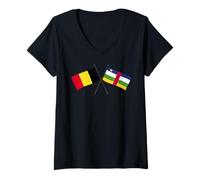 Femme Belgique Centrafrique République Centrafricaine Drapeau Belge Voiture T-Shirt avec Col en V