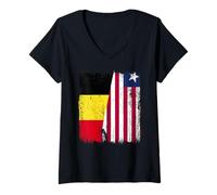 Femme Belgique Liberia Demi Drapeau Belge Libérien Jersey T-Shirt avec Col en V