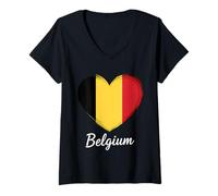Femme Belgique Roots Drapeau Belge Belgie T-Shirt avec Col en V
