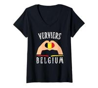 Femme Belgium Flag Heart Verviers City T-Shirt avec Col en V