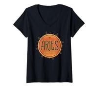Femme Bélier Zodiaque Feu Element Astrologie Horoscope Céleste Art T-Shirt avec Col en V