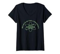 Femme Believe in The Unknown Alien Spaceship OVNI Science-Fiction T-Shirt avec Col en V