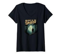 Femme Believe in The Unseen Paranormal Forest Creature T-Shirt avec Col en V