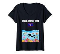 Femme Belize barrière de récif coraux drapeau belize souvenir plongée sous-marine T-Shirt avec Col en V