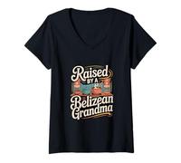 Femme Belizean Pride « Elevée par Une Grand-mère bélizienne » T-Shirt avec Col en V