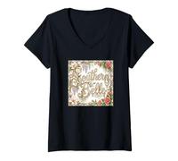 Femme Belle du Sud avec Fleurs T-Shirt avec Col en V