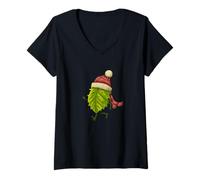 Femme Belle Feuille Verte en vêtements d'hiver pour Adultes et Enfants T-Shirt avec Col en V