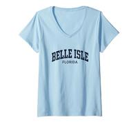 Femme Belle Isle Florida Vintage Athletic Sports Design T-Shirt avec Col en V