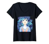 Femme Belle Lune ET ÉTOILES T-Shirt avec Col en V